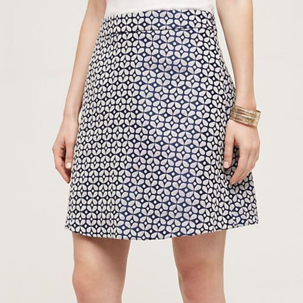 ANTHROPOLOGIE Cloverdale Mini Skirt A-line Blue White NEW